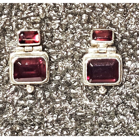 925K GARNET EARRINGS DANGLE DOUBLE STONE ARTICULATING POST STUD 1960s EUC! - Picture 3 of 14